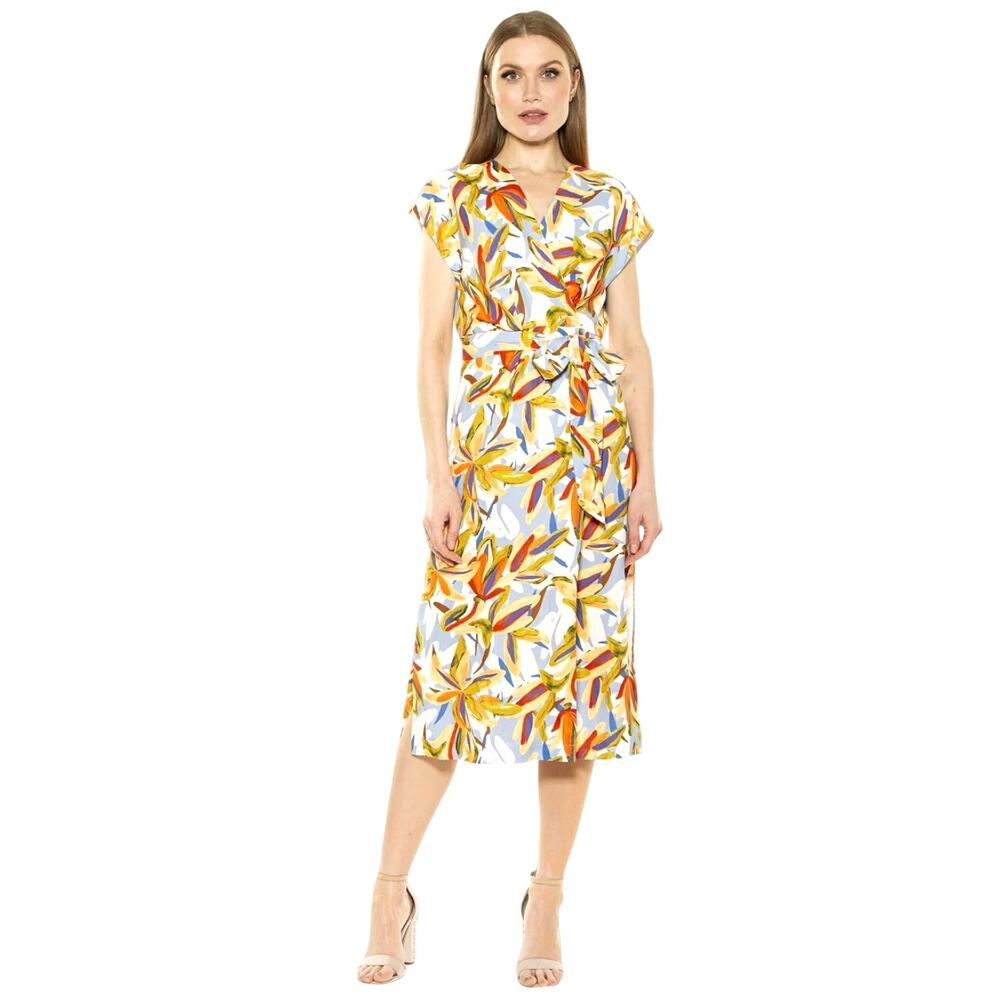 New Alexia Admor Iris Drop Shoulder Wrap Dress | Large Palm‎ Multi 12